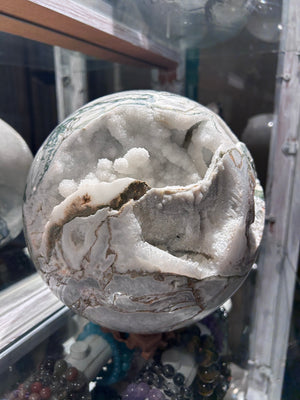 26 lbs Druzy Moss Agate sphere - Forest Moon