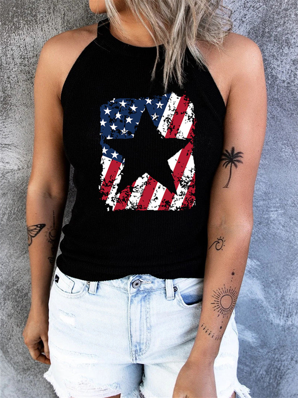 American Flags Star Print Backless Vest