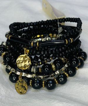 URBANISTA 9 in 1 Black Mix Bead Stack Bracelets - G&R Closet Boutique