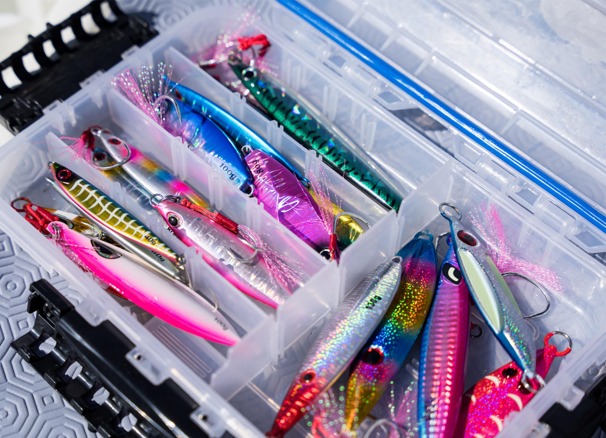 Fish Nugz Slow Jigs in a Tackle Box