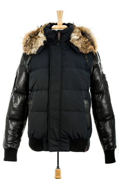 leather bomber with fur hood