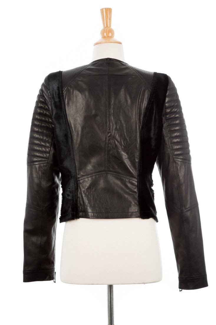 Riva Leather Biker Jacket With Pony Hair