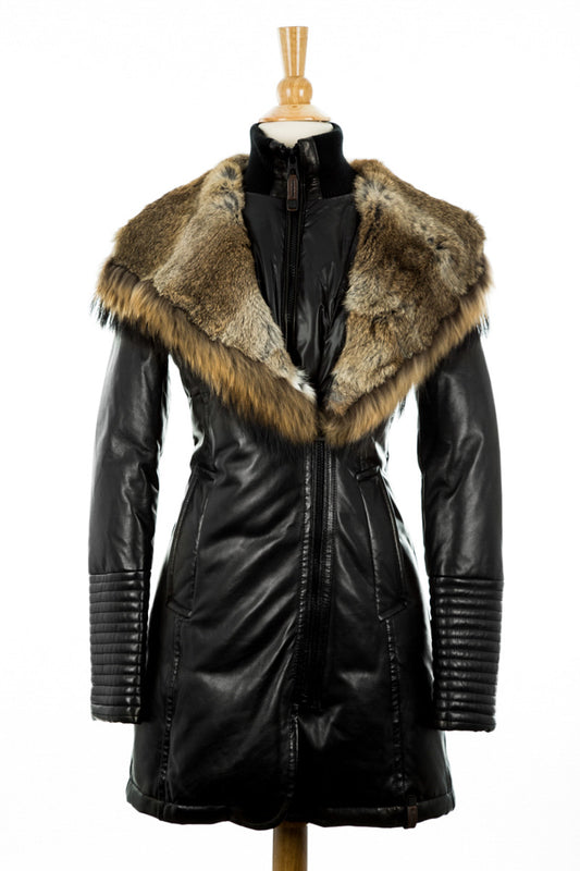 Andrea Leather Coat With Fur Trim