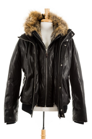 men's leather parka with fur hood