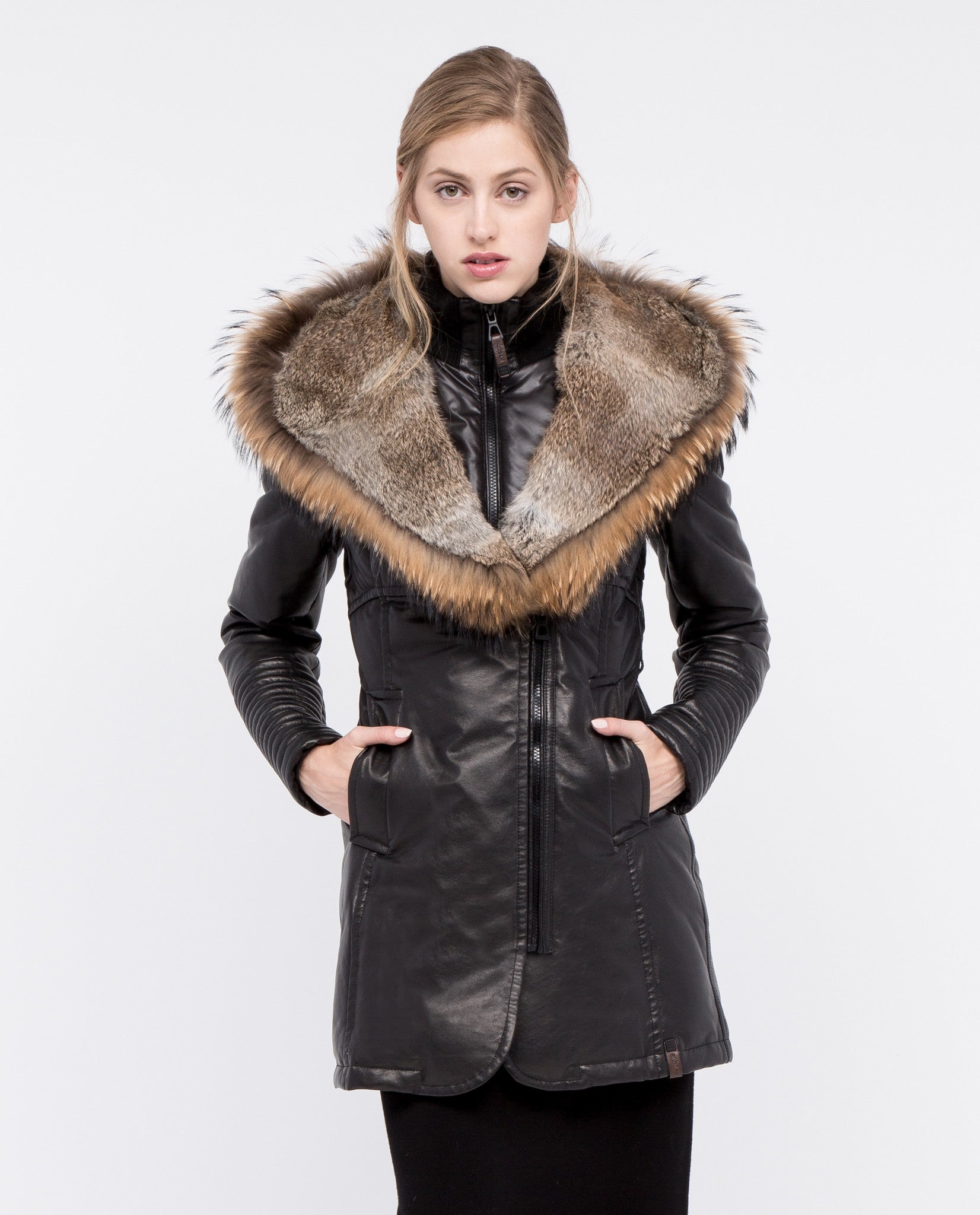 Adelyna Leather Coat With Fur Trim | Rudsak | Coat – Dejavu NYC