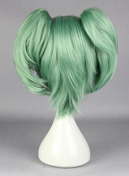 Assassination Classroom Kayano Kaede Green Cosplay Costume Wig With 2 Ponytails Factory Price 30cm Short Dark Green Cosplay Wigs Colorful Candy