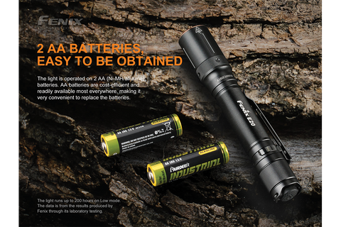 Easy to replace AA batteries for the Fenix E20 V2 flashlight