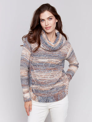 Two-Tone Yarn Color Cowl-Neck Sweater - Ella Where She Shops