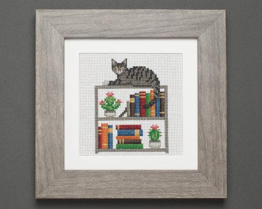 Cat, Books and Coffee - Digital PDF Cross Stitch Pattern – Lola