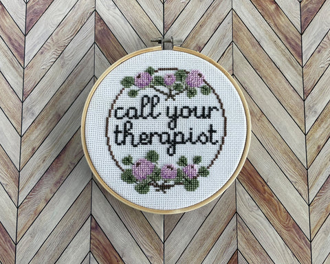 "Call Therapist" cross-stitch pattern