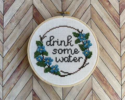 "Drink Water" cross-stitch pattern