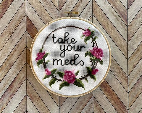 "Take Meds" cross-stitch pattern