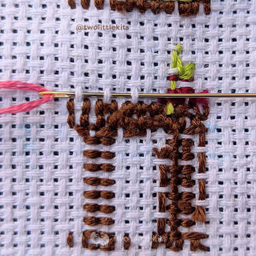 Anchoring your floss cor cross-stitching step 1