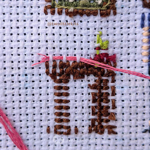 Anchoring your floss cor cross-stitching step 2