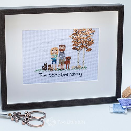 Cross-stitch finished piece: A new family of 6 (with a dog and 2 cats. Oh and some baby chicks!) to commemorate the birth of their first child