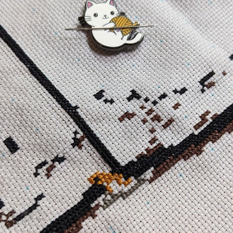 Little partially-stitched frog on one of my WIPs