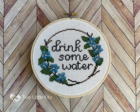 "Drink Water" cross-stitch pattern