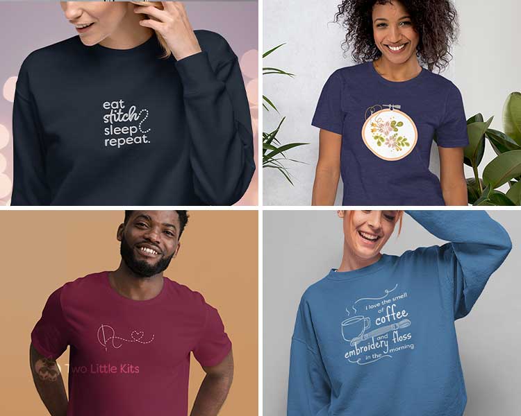 A selection of apparel designs available for print-on-demand