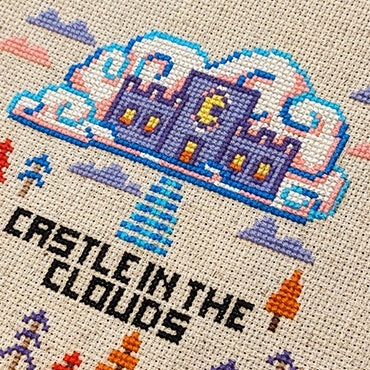 Close-up photograph of the completed cross-stitch