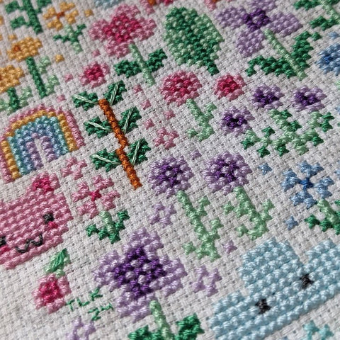 Close-up photograph of the completed cross-stitch