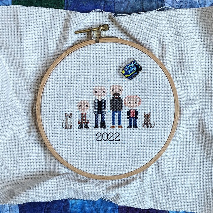 A cross-stitch work-in-progress that is almost done