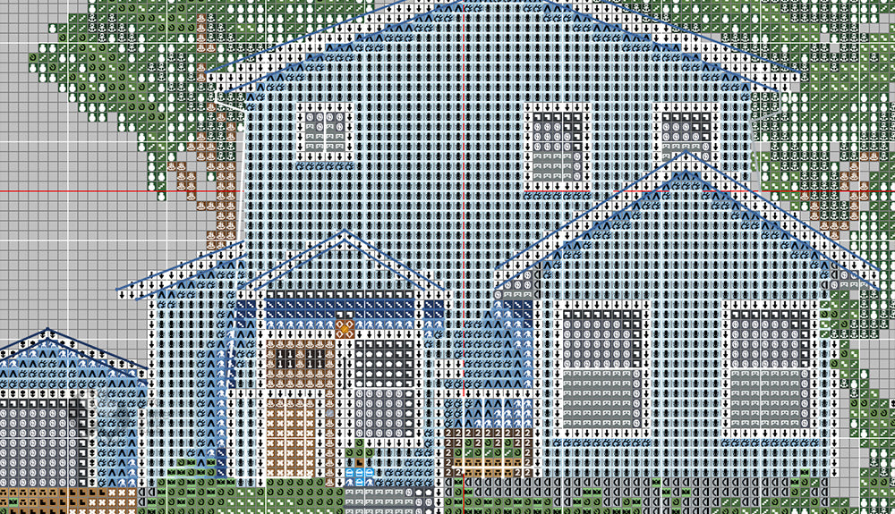 A part of the massive cross-stitch pattern needed to make this cross-stitched house