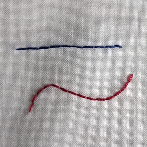 A straight and a wavy line of backstitches.