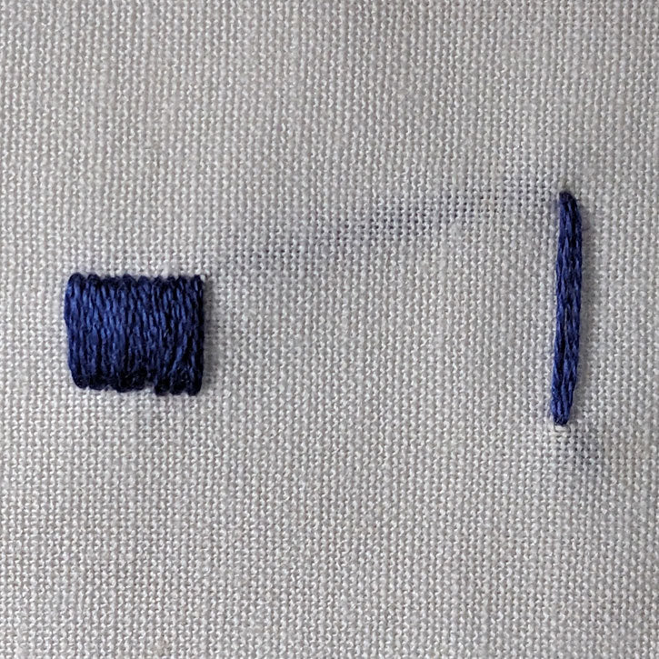 A photo of both a single and group of straight stitches