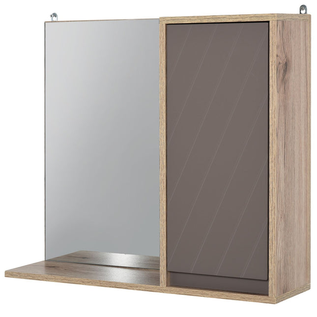 EASYCOMFORT Armadietto Pensile per il Bagno con Mensola e 2 Ripiani,  Installazione a Parete, Grigio e Rovere, 57 x 14.2 x 49.2cm