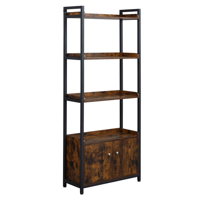 EASYCOMFORT Mobile Libreria 4 Ripiani con Armadietto a 2 Ante, Libreria  Scaffale in Stile Industriale per Casa e Ufficio, 75x30x180cm, Marrone