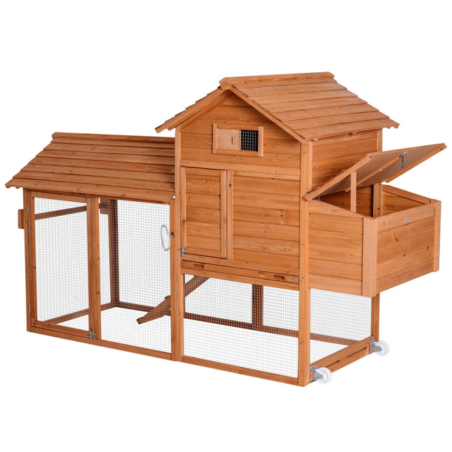 EASYCOMFORT Pollaio per Galline Ovaiole, Gabbia per Galline e Polli Zincata  per Esterno Grande, con Recinto e Ruote in Legno Naturale 210x90x130cm