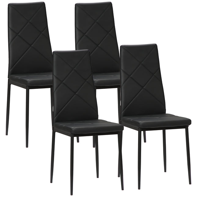 EASYCOMFORT Set di 4 Sedie da Pranzo con Schienale Alto in Finta Pelle e  Acciaio, 41x50x97cm, Nero