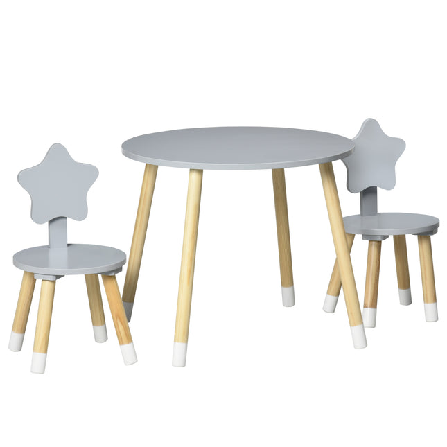 EASYCOMFORT Set Tavolo con 2 Sedie per Bambini in Legno, Età da 18 Mesi a 4  Anni, Grigio