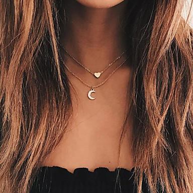 Moon Heart Charm Layered Necklace