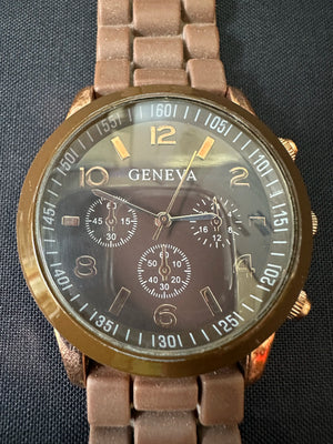 Geneva Ladies Watch - Brown Rubber Band - Bronze Door Watches