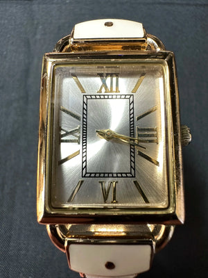 Accutime Clasp Watch - White Band - Bronze Door Watches