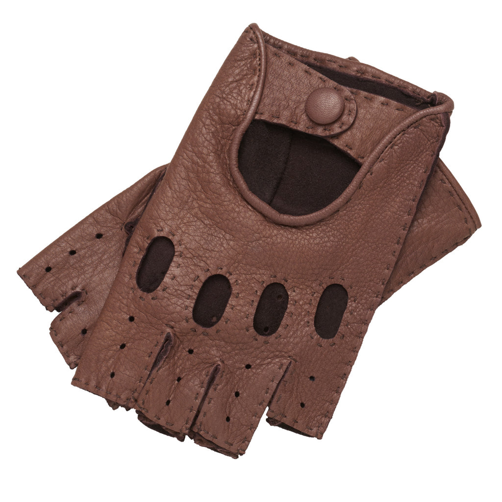 Fingerless Driving Gloves Men Brown - Deerskin - Handmade in Italy