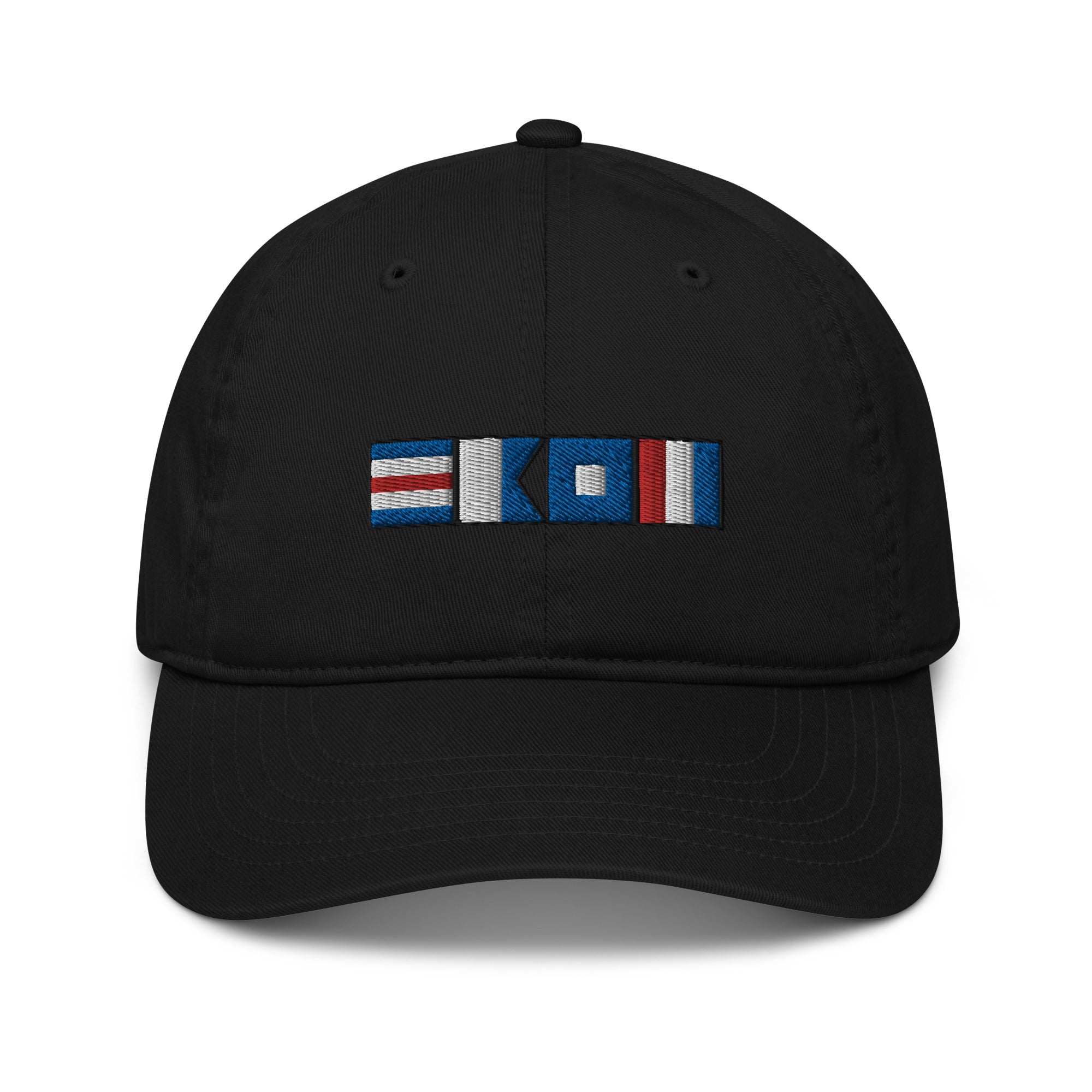 Organic dad hat with CAPT (captain) spelled out with signal flags, sem ...