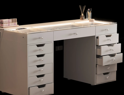 Makeup vanity desk with 13 storage drawers