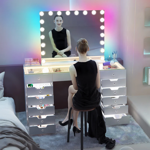 VANITII Vanity Desk with Hollywood Makeup Mirror