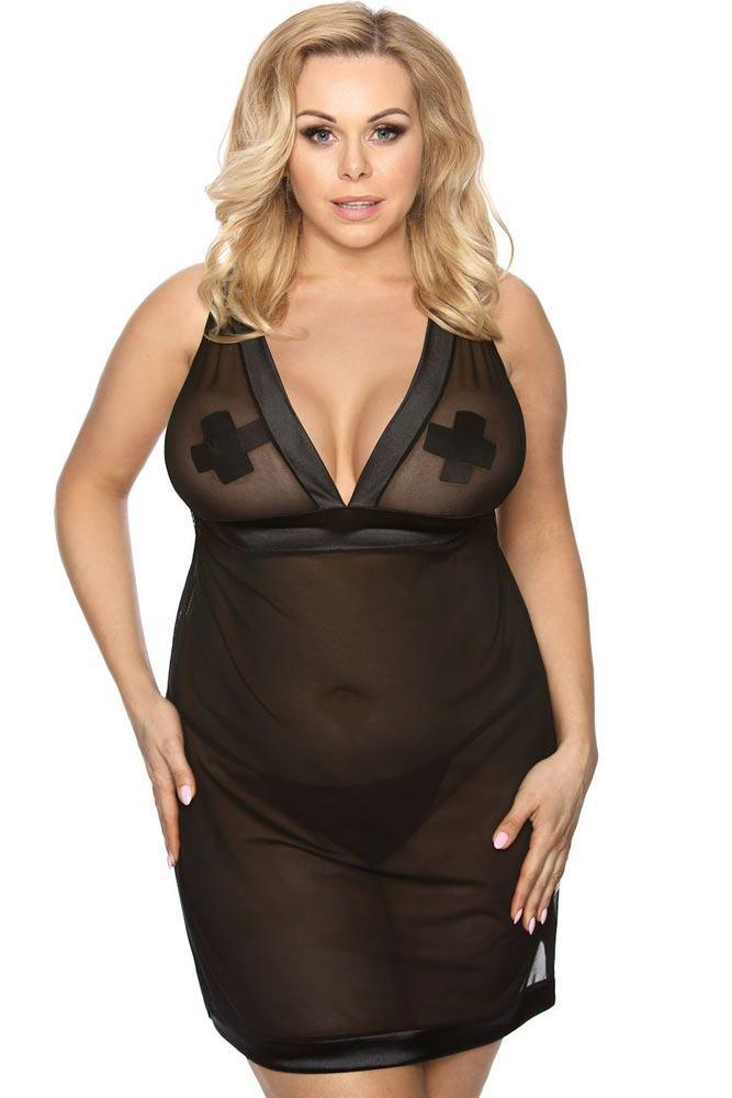 PLUS SIZE Babydoll - AS Samara chemise Μαύρο AS10044