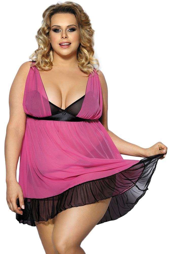 Εικόνα από PLUS SIZE Babydoll - AS Carinola chemise ροζ-μαύρο AS10033