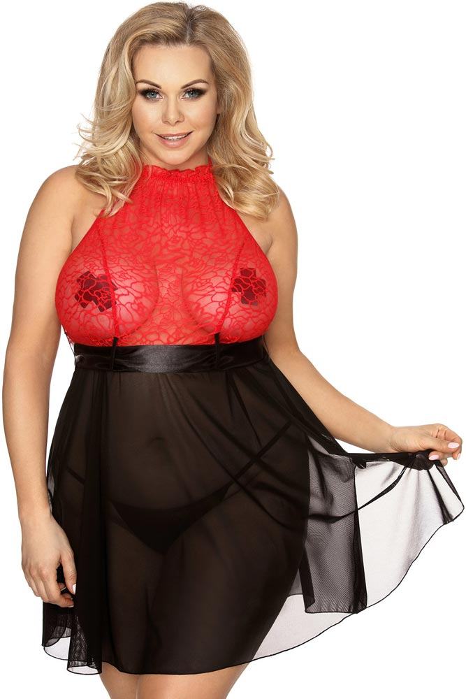 PLUS SIZE Babydoll - AS Lydia μαύρο-κόκκινο AS10043