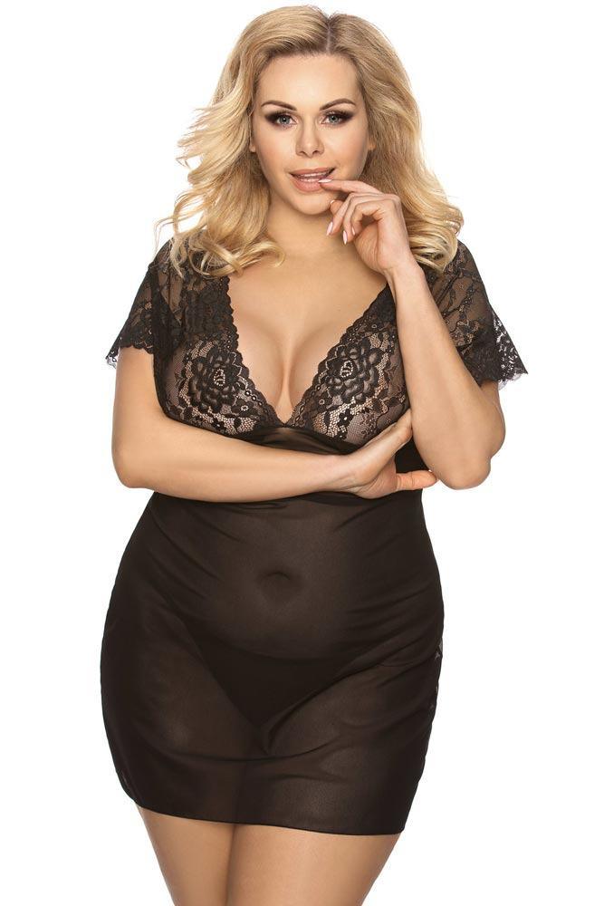 Plus Size Babydoll - AS Marina chemise Μαύρο AS10047