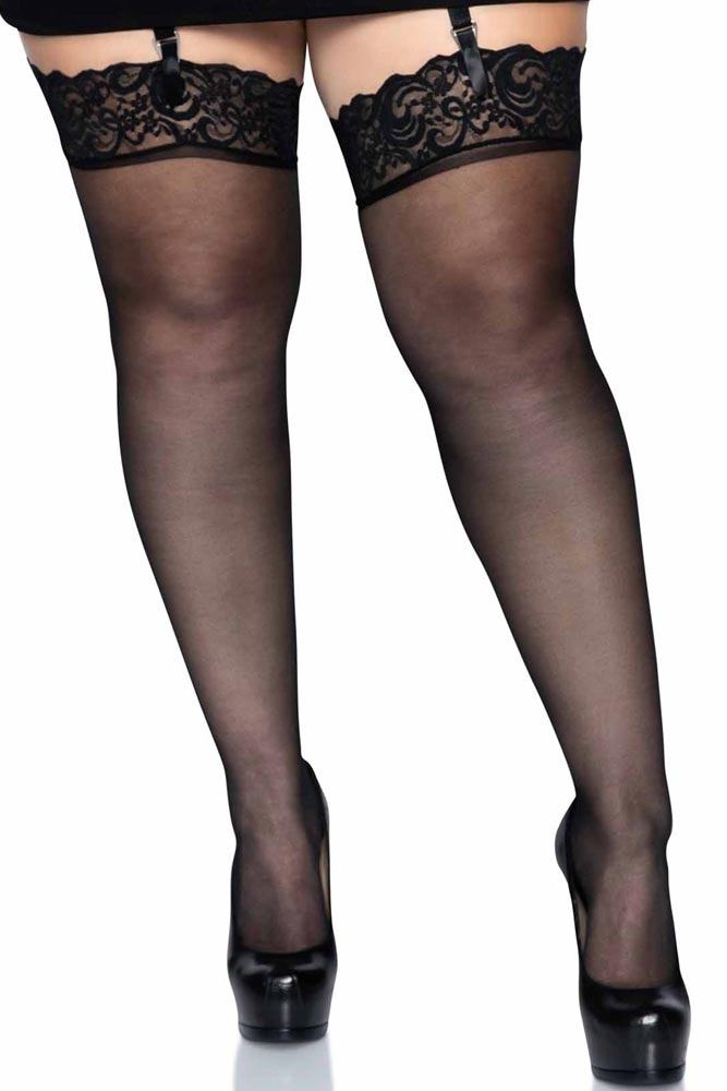Γυναικείες Κάλτσες μεγάλο μέγεθος - Leg Avenue Sheer Thigh Highs Μαύρες LG1011Q