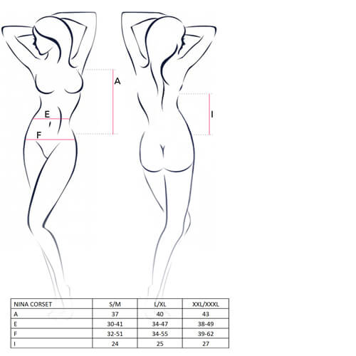 nina corset size chart