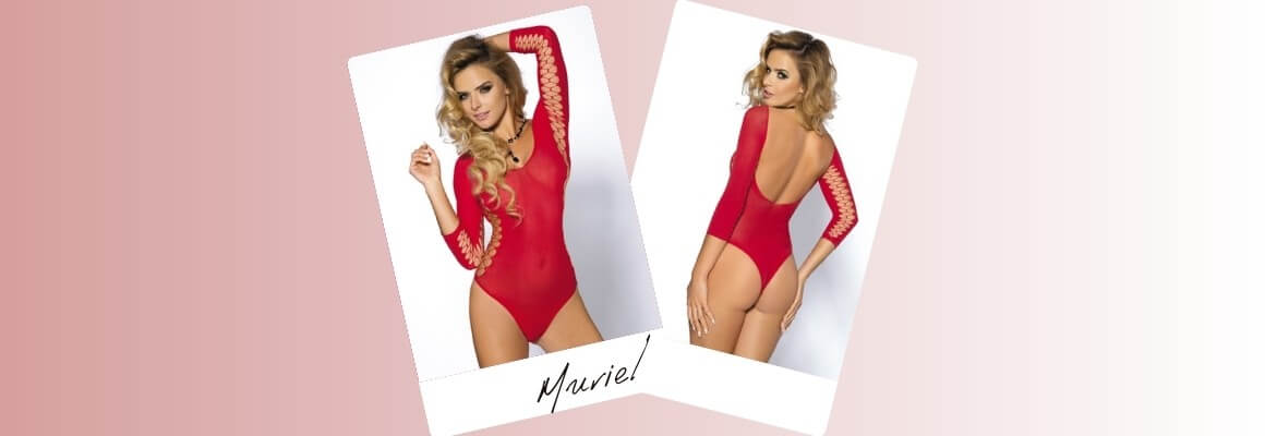 Crimson and absolutely sexy, the Anais Muriel bodysuit