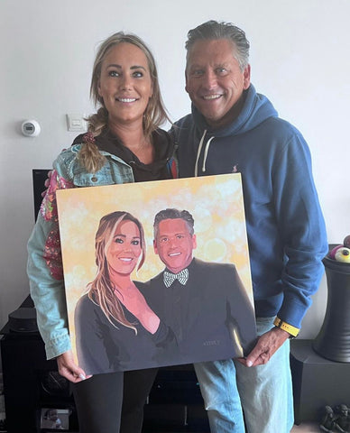Happy couple with portrait art canvas