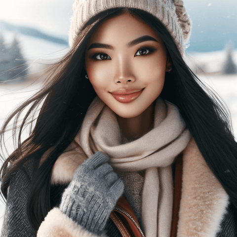 A beautiful American girl with Asian roots, dressed for winter weather.