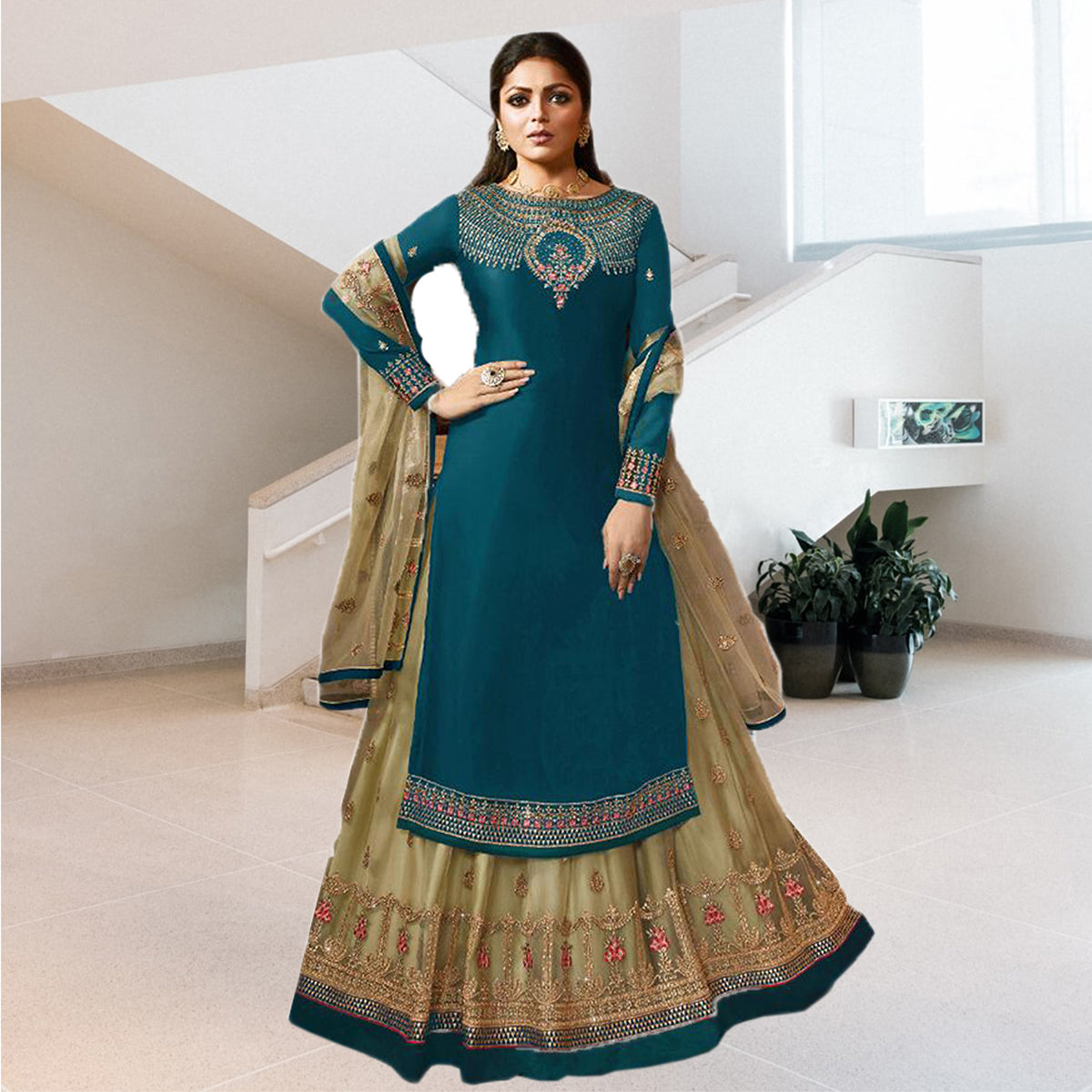 Buy Net Long Length Anarkali Suit Online